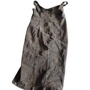 Utcoco Womens Acid Wash Denim Midi Dress Front Zip Bodycon Pinafore Grey XL
